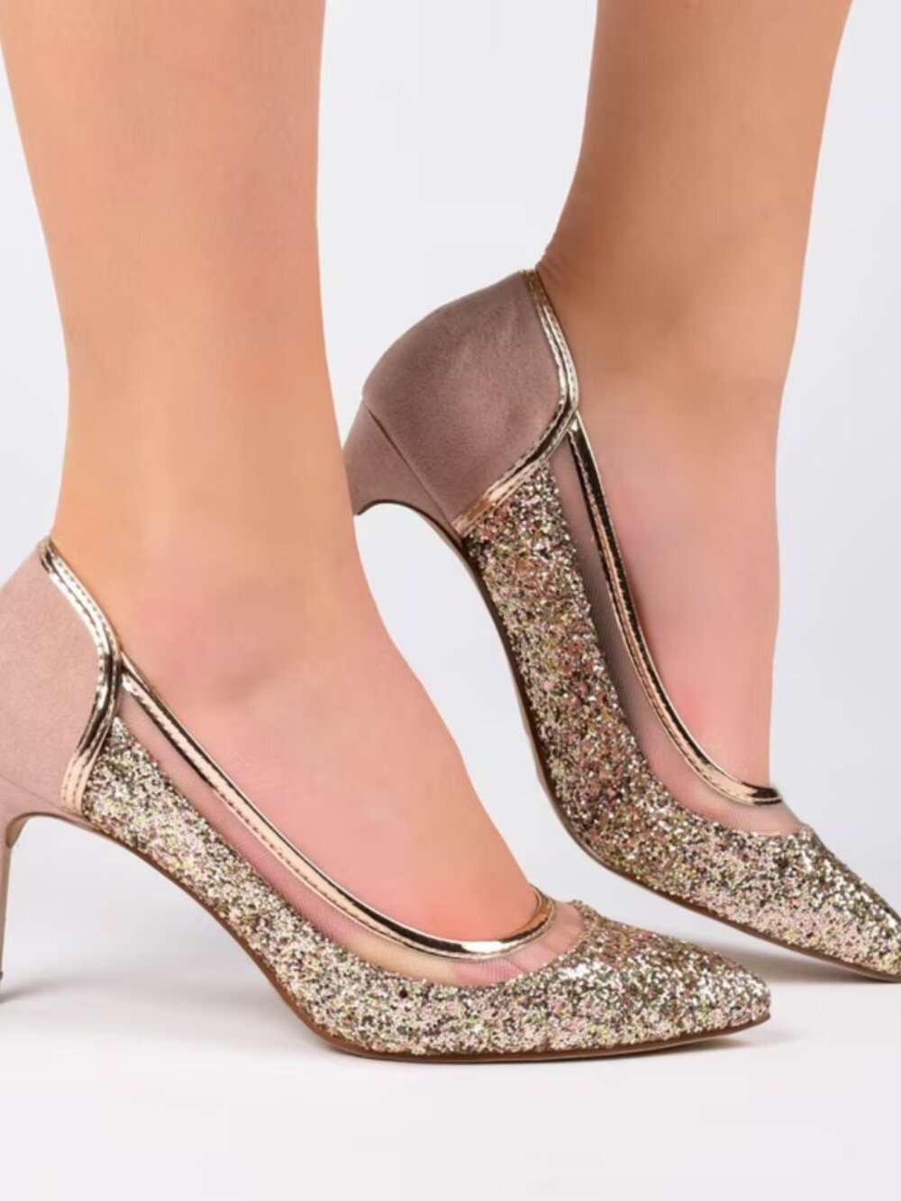 Journee Collection Kalani Dressy Pointed Toe Heels Rose Gold Glitter - Size 7.5